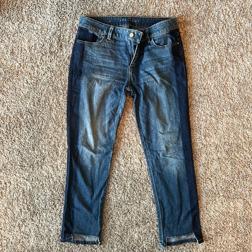 White House Black Market Straight Denim Jeans with a Tuxedo Stripe